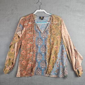 Sachin & Babi Patchwork Floral Boho Blouse Romantic Cottagecore Long Sleeve XS